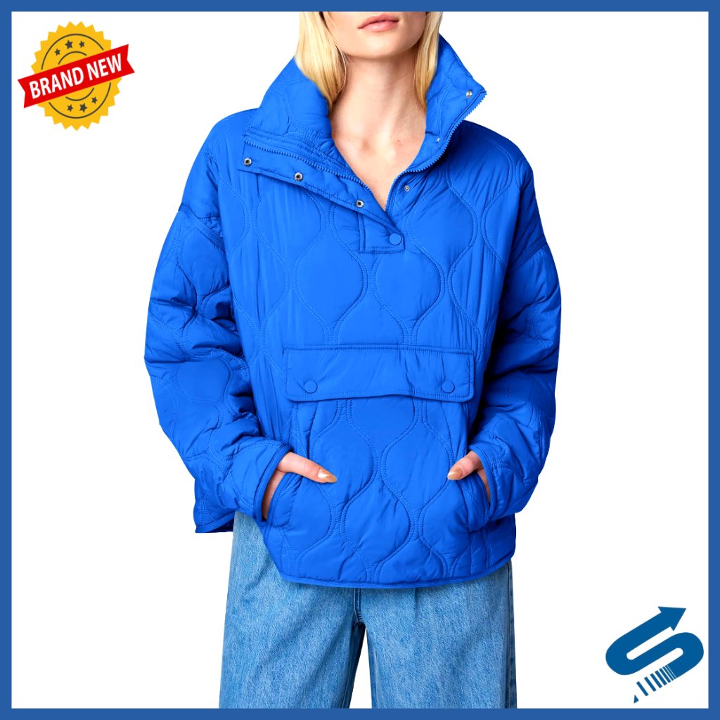 Lightweight Puffer Jacket Half Zip Pullover With Pockets Sizes S-2xl